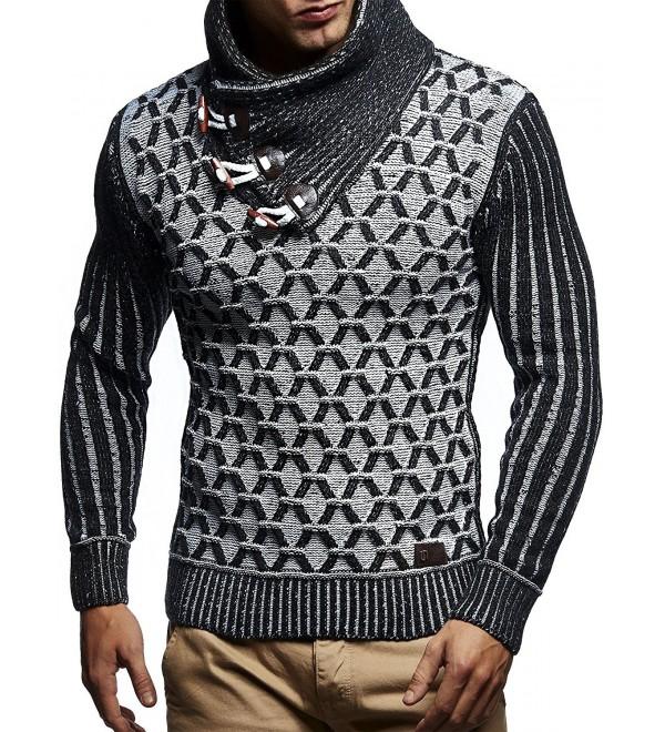 LN5385 Men's Knitted Pullover With Geometric Pattern - Black Ecru ...