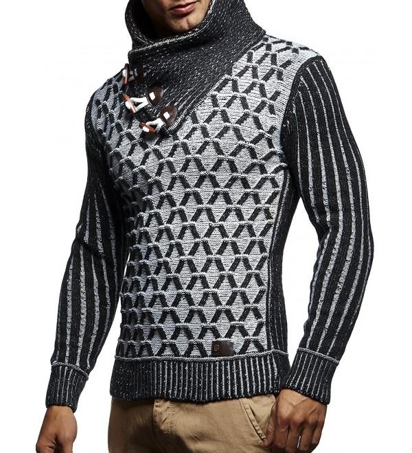 LN5385 Men's Knitted Pullover With Geometric Pattern - Black Ecru ...