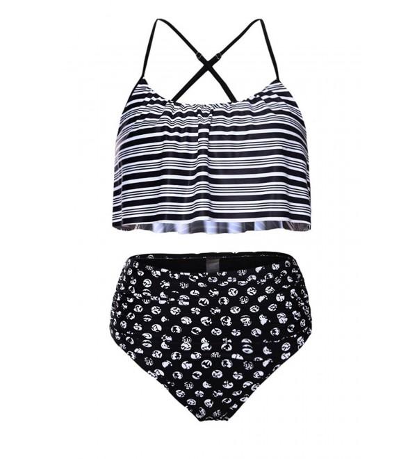 Women's Ruffle Thin Shoulder Straps High-Waisted Bikini Set Swimsuit ...