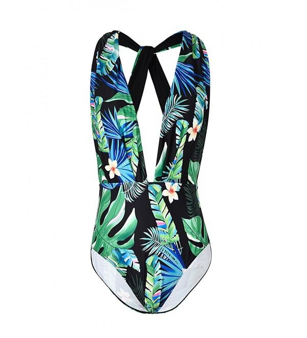 Womens Crisscross Back One Piece Swimsuit High Waisted Swimwear