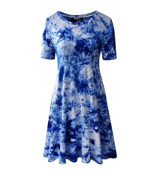 Women's Casual Tie Dye Loose T-Shirt Tunic Dresses - Royal Blue ...