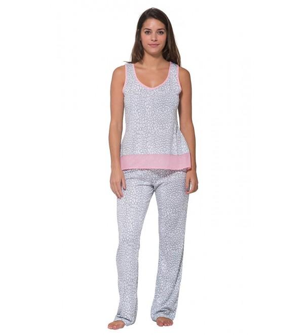 Women's Sleep Tank Top and Pajama Pant Loungewear Set - Leopard / Peach ...