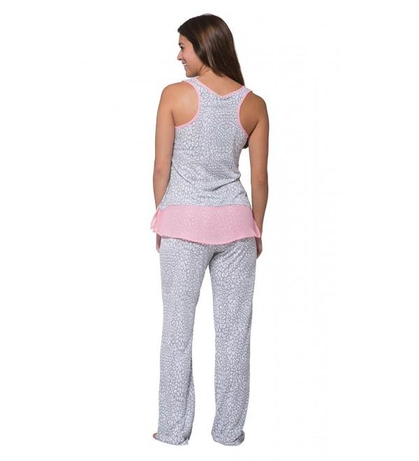 Women's Sleep Tank Top and Pajama Pant Loungewear Set - Leopard / Peach ...