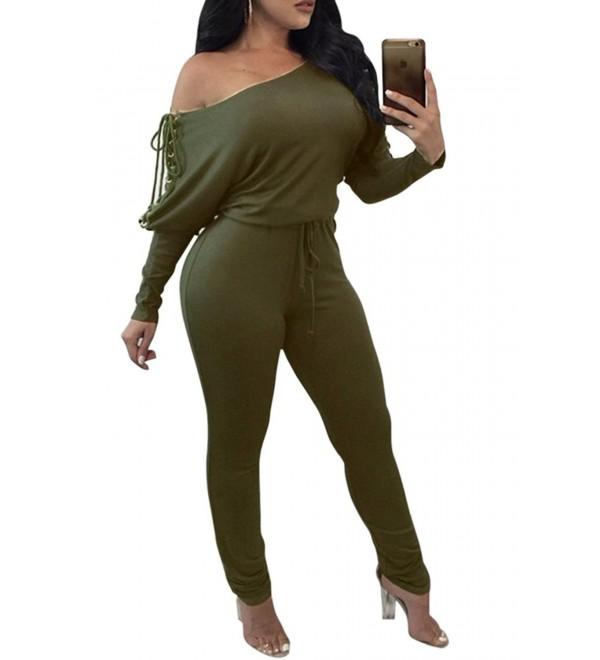 Fixmatti Shoulder Jumpsuits Bodycon 03 green