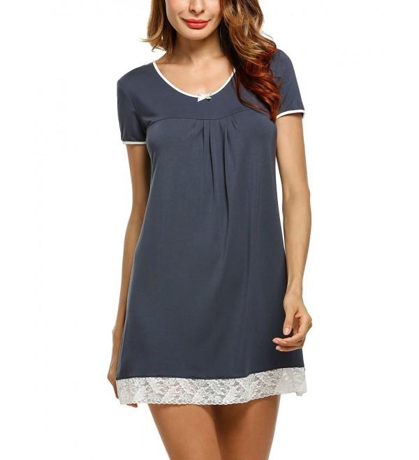 Women's Nightgown Cotton Sleep Shirt Scoopneck Short Sleeve Sleepwear S ...