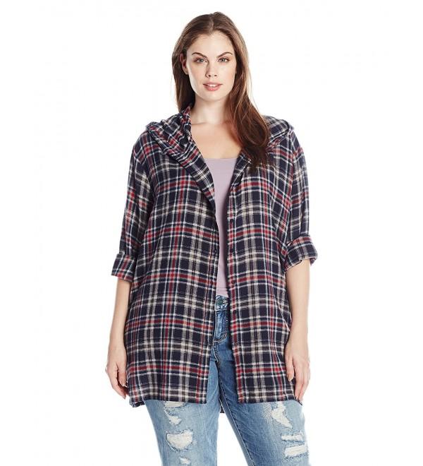 Women's Plus Size Friday Harbor Plaid Shirt Jacket - Navy - C412EF02BV3