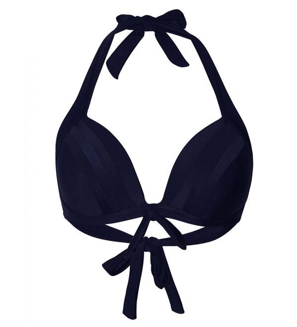 Women's Bikini Tops Halter Vintage Printed Tankini Swimsuit Top - Navy ...