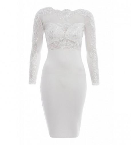 AX Paris Women's Lace Detail Long Sleeved Bodycon Dress - Cream ...