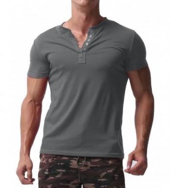 Men's Short Sleeve Shirts Button V Neck Tee Slim Fit Contrast Placket ...