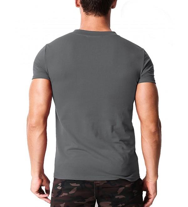 Men's Short Sleeve Shirts Button V Neck Tee Slim Fit Contrast Placket ...