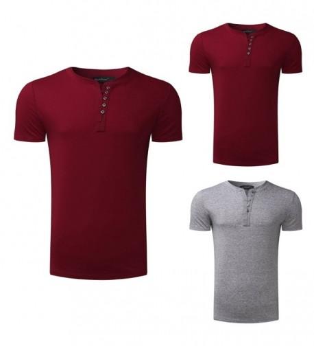 Men's Short Sleeve Shirts Button V Neck Tee Slim Fit Contrast Placket ...