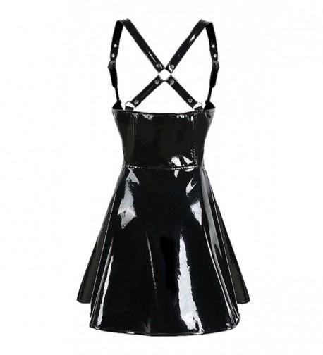 Women's Sexy Clubwear PVC Faux Leather Dress Skirt With Suspenders ...