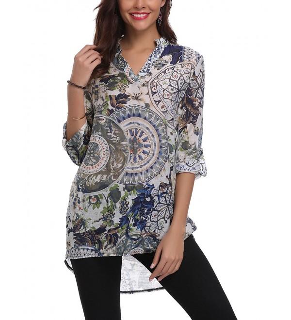 v neck loose fitting floral printed blouses