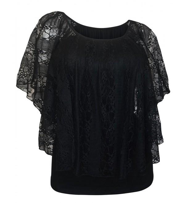 eVogues Plus Size Lined Sheer Lace Poncho Top Ivory - Black - CI12COJGG1N
