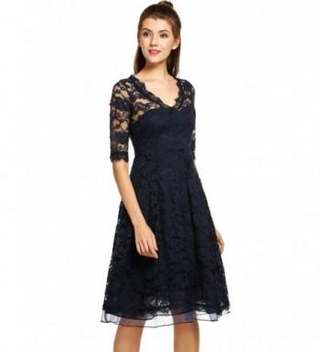 Womens Lace Dress Sexy V-neck Half Sleeve A-line Elegant Formal Party ...