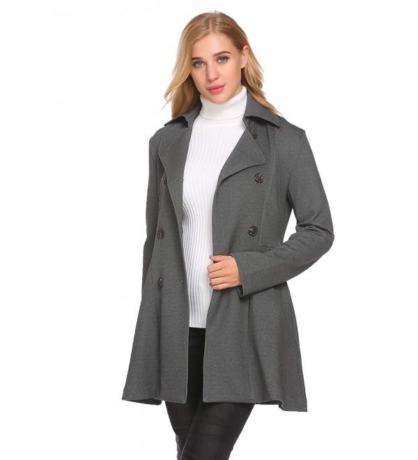 Womens Peacoat Double Breasted Outwear Long Sleeve Jacket - Grey ...