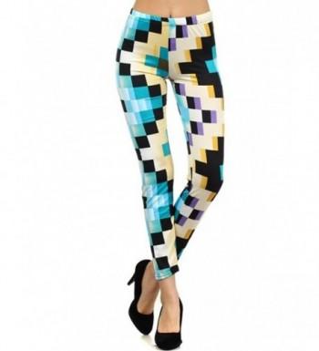 Ladys Pixel Leggings Gold Blue