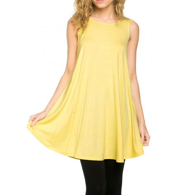 Women's Sleeveless Mix Print Hi Low Tunic Top - Yellow - CD11XMEPYXB