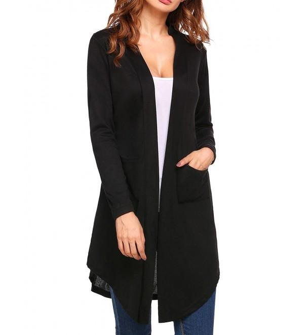 Women's Long Sleeve Autumn Solid Open Front Knit Cardigan With Pockets ...