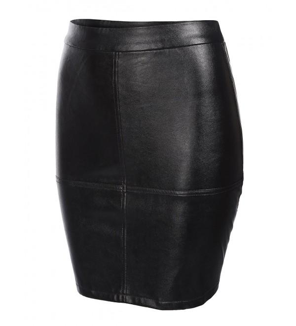Women's Faux Leather High Waist Slim Fit Pencil Mini Skirt - Black ...