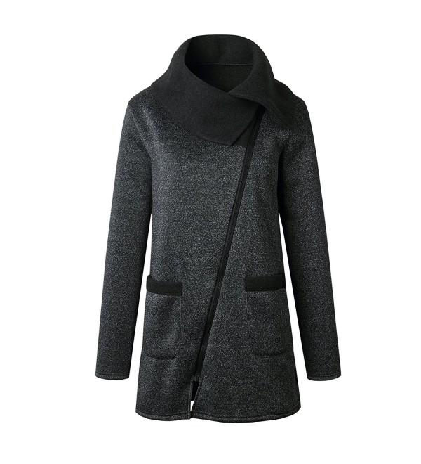 Womens Long Sleeves Lapel Zip up Slim Fit Warm Casual Jacket Coat ...