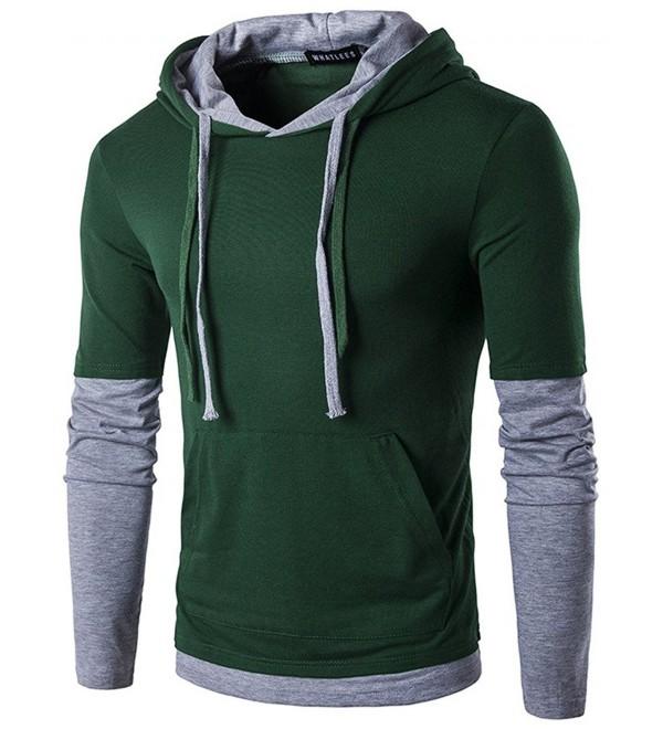 Mens Long Sleeve Kangaroo Pocket Hoodie Shirt Fake 2 Pieces Tops ...