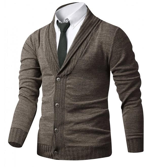 Mens Slim Fit Basic Button Up Shawl Collar Knit Cardigan Sweater - A ...