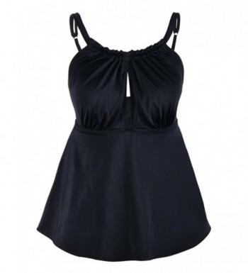 Women's Plus Size Retro Solids Black Ruched Twist Tankini Top Swimsuit ...
