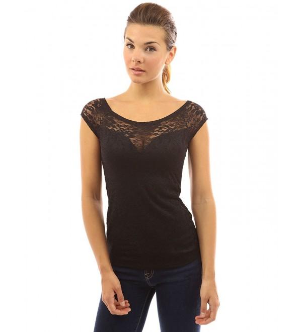 Women's Boat Neck Floral Lace Top - Black - CT11VIDSFE3