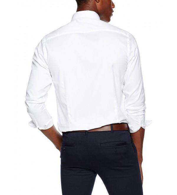 Men's Slim Fit Midweight Button-Down Collar Solid White Casual Shirt ...