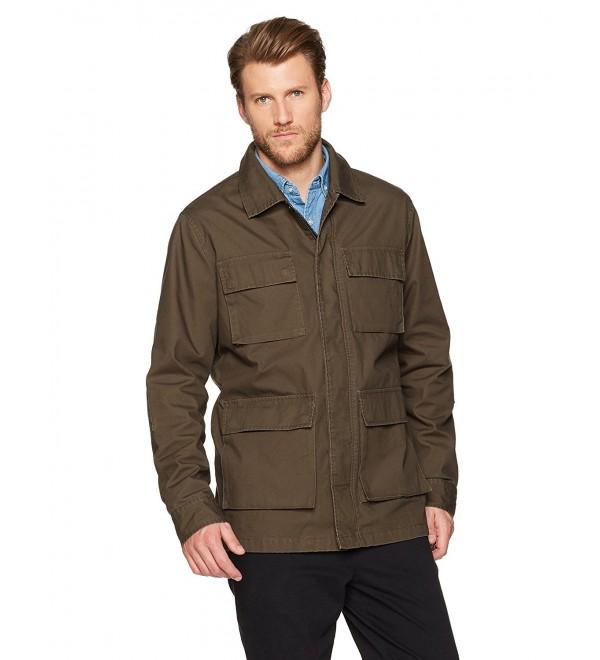 Men's Long Sleeve Rugged Cotton Cargo Pocket Zip-Up Field Jacket - Dark ...