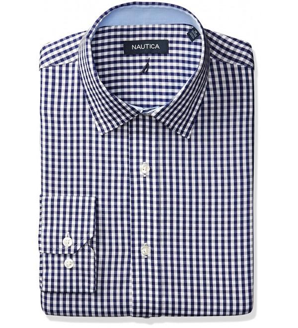 Men's Twill Check Spred Collar Dress Shirt - Navy - CG17XXR4GW2
