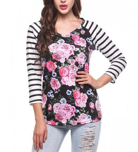 Kancystore Womens Striped Floral Baseball