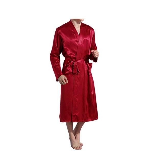 Men's Satin Robe Classic Shawl Lightweight Solid Kimono With Pockets ...