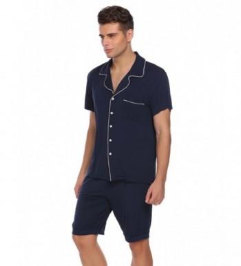 Mens Cotton Pajamas Short Button-Down Sleepwear PJ Set S-XXL - Navy ...
