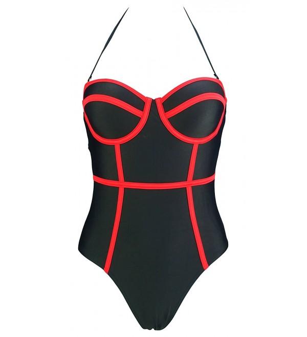 Women's Line Stripes Splice One Piece Bather Swimsuit Vintage Sporty ...