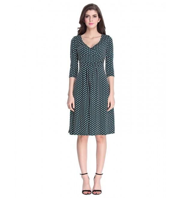 Sue&Joe Women's 3/4 Sleeve Dress Wrap V Neck Ruched Pleated Polka Dot ...