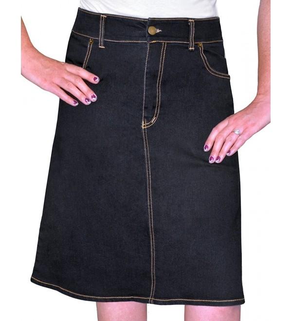 Women's A-Line Knee Length Denim Skirt - Stonewash Black - CI11ZSNOHQJ