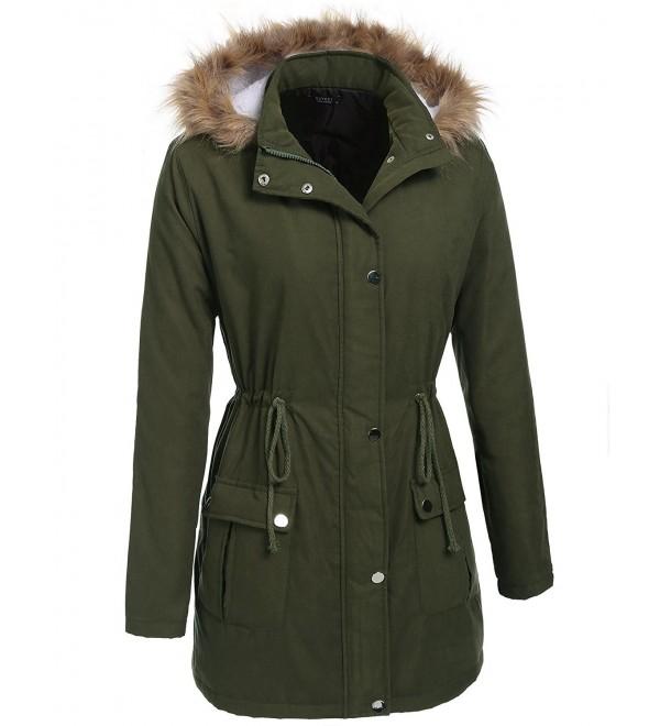 Womens Hooded Warm Winter Cotton Lined Parkas Long Coat Outwear Jacket ...