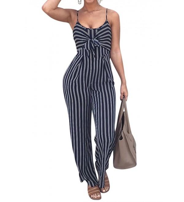 Women's Sexy Spaghetti Strap Striped Long Wide Leg Jumpsuit Rompers ...