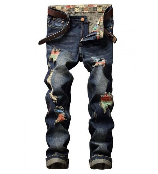 Mens Fashion Colorful Rips Jeans