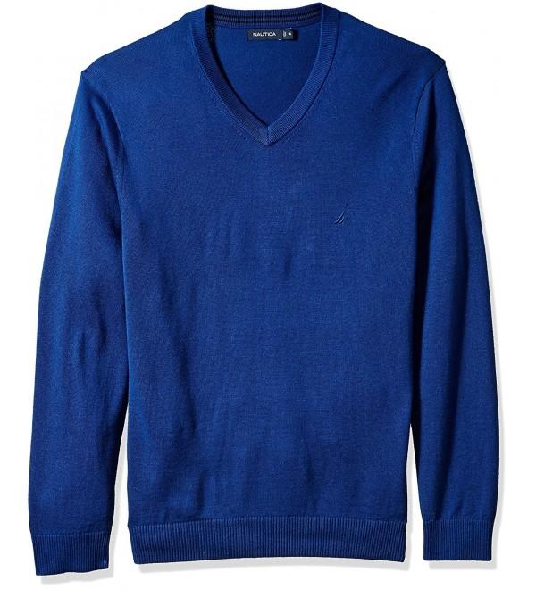 Men's Long Sleeve Solid Classic V-Neck Sweater - Estate Blue N71050 ...