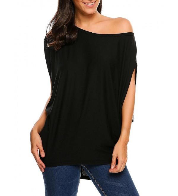 Women's Loose Off The Shoulder Long Batwing Sleeve Top Blouse - Black ...