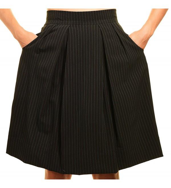 Juniors Pleated Aline Knee Length Pockets Skirt - Black Pinstriped ...