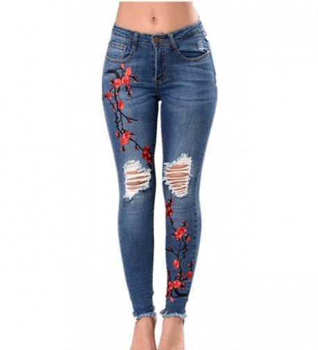 LHAYY Womens Embroidered Destroyed Skinny