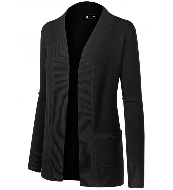 B.I.L.Y Women Open Front Long Sleeve Classic Knit Cardigan - Black ...