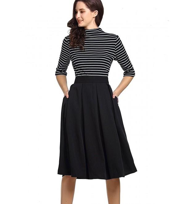 Womens High Waist A-Line Skater Skirt With Pockets - Style 1 - Black ...