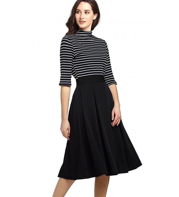 Womens High Waist A-Line Skater Skirt With Pockets - Style 1 - Black ...