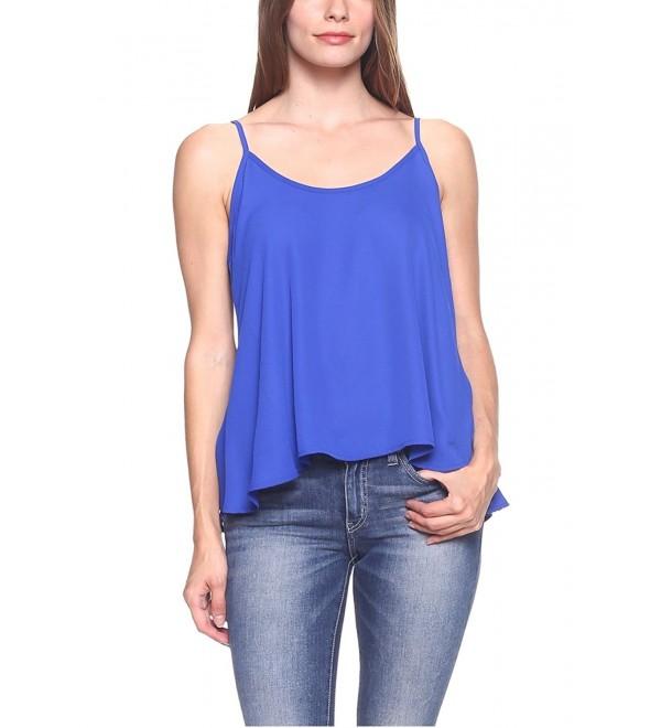 Women's Solid Double Scoop Neck Swing Woven Blouse Tank Cami Top ...