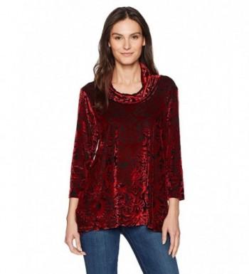 Ruby Rd. Women's Cowl-Neck Ikat Burnout Velvet Top with Sharkbite Hem ...